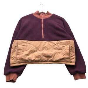 Fabletics Sherpa 1/2 Zip Pullover Sweatshirt Cropped Womens Medium Orange Purple